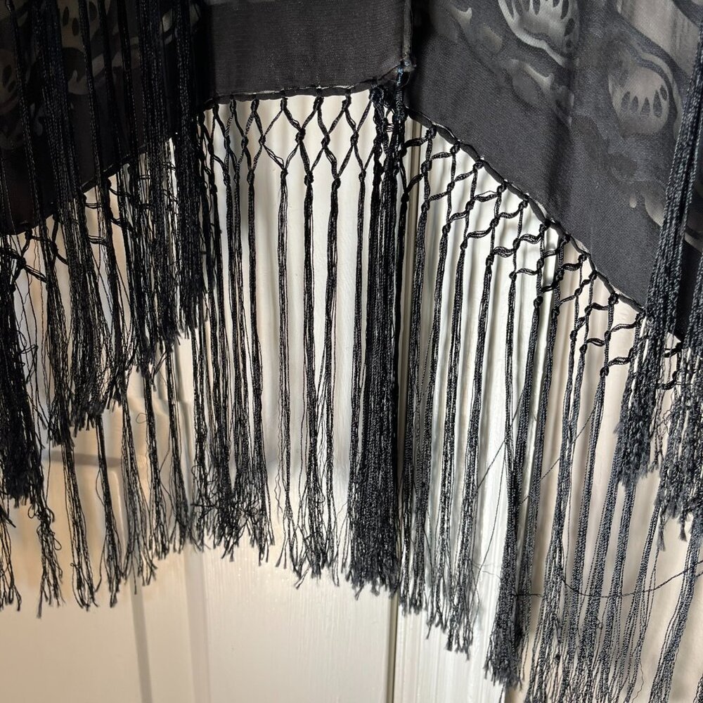 Black Velvet Burnout Kimono Wrap, One Size - Picture 7 of 12
